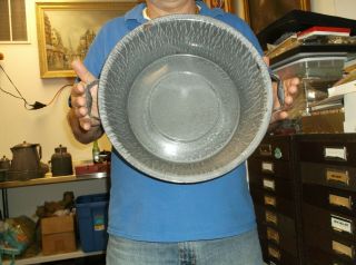 Antique Gray Mottled Enamel Graniteware Large Handled Wash Pan Bowl