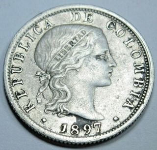 Colombia 1897 Diez 10 Centavos Antique Old Colombian Bogota Currency Money Coin