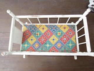 Vintage Rocking Doll Crib/bed White Wooden Toy Cradle