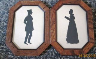 Vintage Framed 12 X 9 Man And Woman Silhouette Cutout Pictures