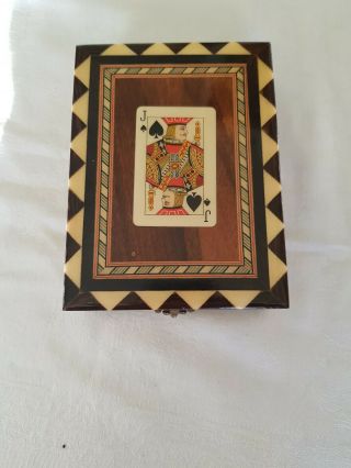 Vintage Marquetry Box For Playing Cards