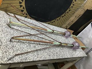 (2) Antique Barn Weathered Lightning Rods W/ Purple Glass Ball Globes