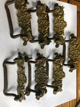 Antique Brass Victorian Fancy Drawer Pulls Hardware Matching Set Of 7