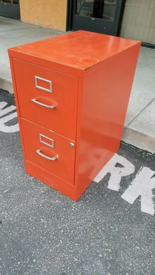Vintage 15 " W X 29 " T X 25 " D Two Drawer Letter - Sized Metal File Cabinet,  Orange