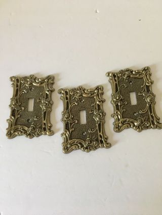 Vintage American Tack Set Of 3 Golden Rose Switch Plates