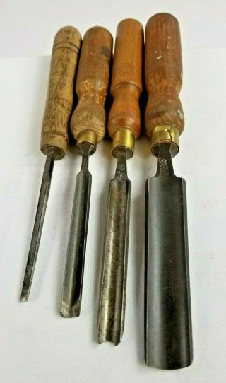 Set Of 4 Woodcarving,  Antique Carving Tools Sheffield,  Gouges,  Ward,  From Uk.