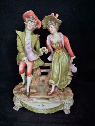 Antique Sitzendorf Porcelain Dresden Courting Couple Large Figure 1900 