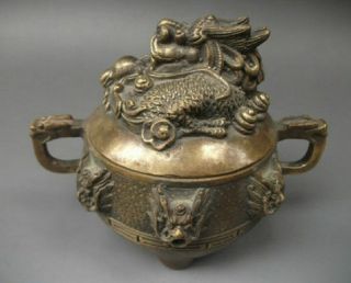 Collectible Chinese Old Bronze Incense Burner Lid W Dragon Dragon Statue Nr