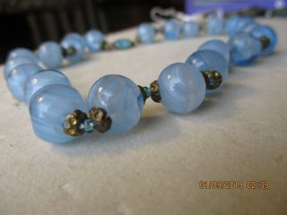 Antique/vintage Pale Sky Blue Hand Blown Glass Bead Venetian/murano? Necklace