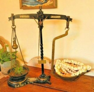 Antique Cast Iron With Brass Equal Arm Balance Scale Class B