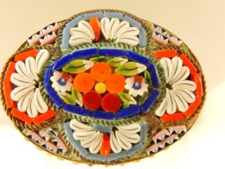 Victorian Micro Mosaic Flower Pin Antique Estate Colorful Detailed Italy Bright