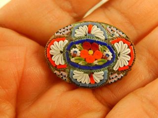 Victorian MICRO MOSAIC Flower PIN Antique Estate Colorful Detailed ITALY Bright 4
