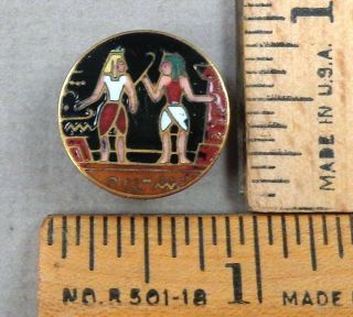 Egyptian Couple Stud - Style Antique Button,  1800s Brass W/ Lovely Enamel Work