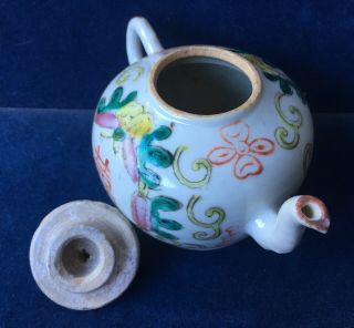 Antique Chinese Export Qing Dynasty Famille Rose Double Happiness Teapot 7