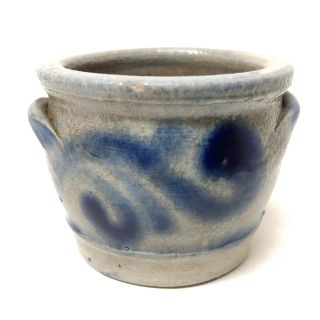 1 7/8” Antique Miniature Stoneware Crock Cobalt Blue Pottery Salt Glaze Crock