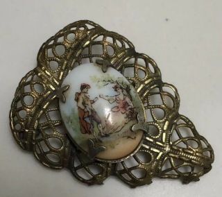 Antique Victorian Hand Painted Brooch