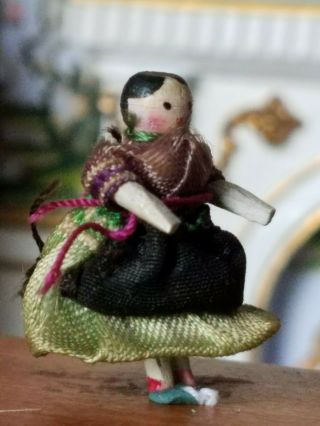 Antique Dollhouse Miniature Wood Peg Doll 1 
