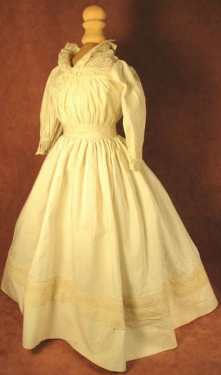 Vintage Doll Dress For 18 " - 20 " Bisque Doll - Ivory Cotton W/gathered Bodice