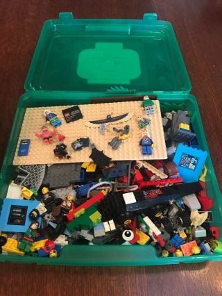 Vintage Lego Green Organizer Storage Travel Case Loaded W/ Lego Ready To Go