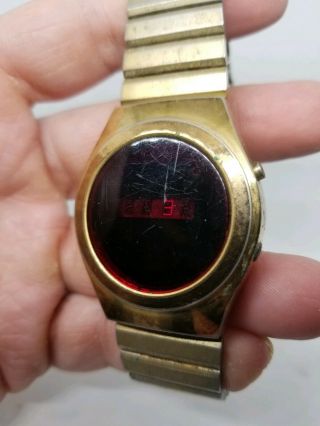 Vintage Red Led Digital Watch Red Face Case & Band Alcor But Read