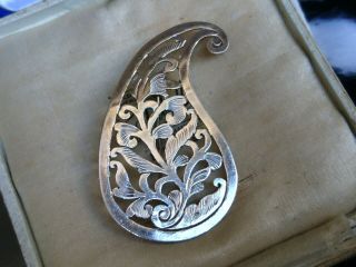 Antique Sterling Silver Nouveau Art & Crafts Organic Cut Out Leaf Swirl Brooch