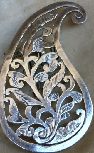 Antique Sterling Silver Nouveau Art & Crafts Organic Cut Out Leaf Swirl Brooch 2
