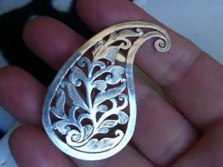 Antique Sterling Silver Nouveau Art & Crafts Organic Cut Out Leaf Swirl Brooch 3