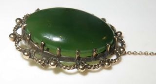 Vintage Estate Antique 14K Yellow Gold Nephrite Jade Cabochon Brooch Pin signed 4