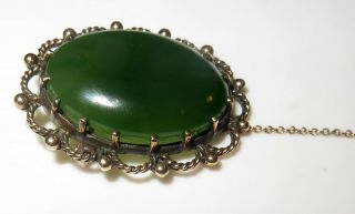 Vintage Estate Antique 14K Yellow Gold Nephrite Jade Cabochon Brooch Pin signed 5