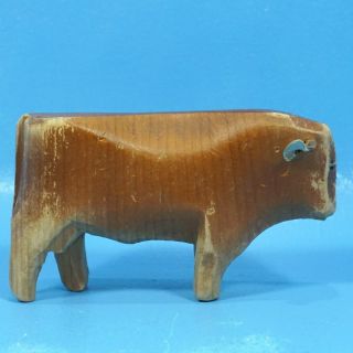 Vintage Swiss Black Forest Wood Carving Brown Cow Farm Animal C1950s Hand Made