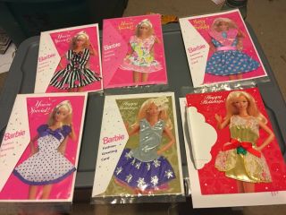 6 Barbie Happy Holidays Fashion Greeting Cards W/outfits 1995