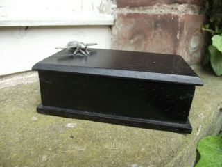 Antique Victorian / Edwardian Ebony & Silver Plate Bee Trinket Box