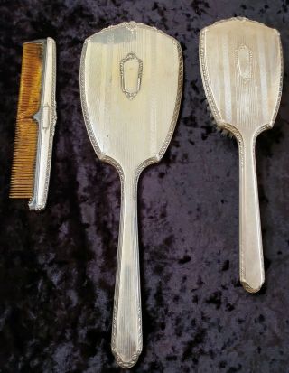 Antique Alvin Sterling Silver Hair Brush Hand Mirror Comb Art Deco Vanity Set