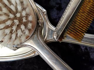 Antique Alvin Sterling Silver Hair Brush Hand Mirror Comb Art Deco Vanity Set 2