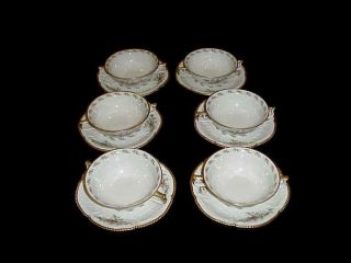 Set Of 6 Antique Rosenthal Sanssouci Rose Ivory Gold Trim Cream 2 Handle Soups