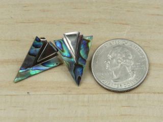 Vintage Art Deco Sterling Silver Abalone Shell Triangle Earrings 3