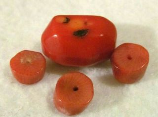Old Vintage Antique Natural Red Coral Drilled Beads