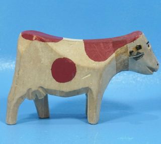 Vintage Swiss Black Forest Wood Carving Cow Farm Animal C1950s Hand Made