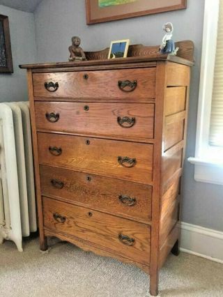 Antique Oak Dresser,  5 Drawer,  Mission Style,