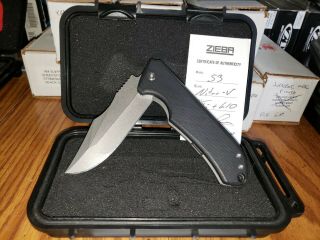 Michael Zieba Knives Custom S3 " Ostasz " Flipper 3.  5 " Nitro - V Bowie Black