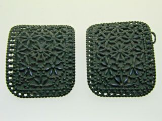 Antique Victorian French Jet Shoe Buckles Stitch On