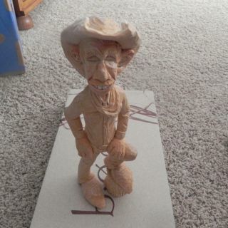 01464 Vintage 11 " Wood Carved Carving Western Cowboy Art Sculpture Figure