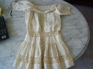 Vintage Ivory Cotton And Lace Dress For A 22 " German Bisque Head Doll - Kestner