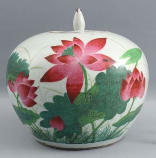 Large Antique Chinese Lotus Flower Export Porcelain Ginger Jar,  Calligraphy Poem 2