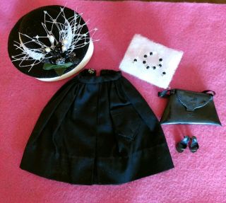 Vintage Barbie Black Full Pak Skirt Purse,  Japan Heels,  Jewelry & Hat