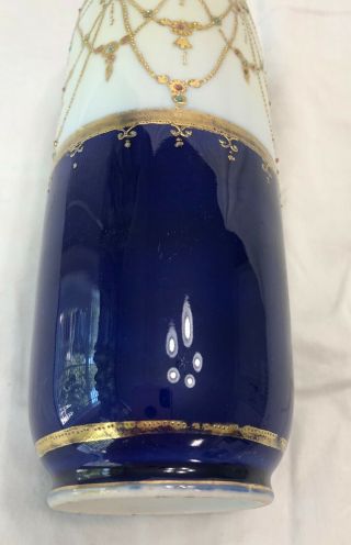 Antique Hand Painted Nippon Cobalt Beaded Vase,  9 