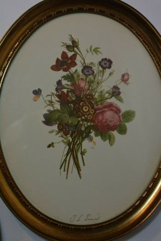 THREE Vintage Signed JL Prevost Botanical Flower Prints Painted Gold Frame 4