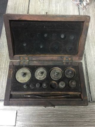 Antique Vintage Scale Weights Set With Wood Box