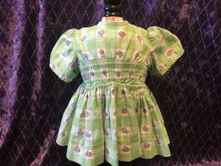 Vintage 16 " Terri Lee Doll Tagged Smocked Green Cotton Dress