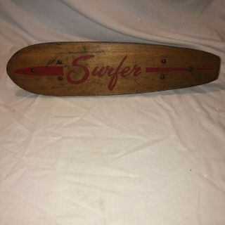 Wooden Vintage Surfer Skate Board Metal Wheels